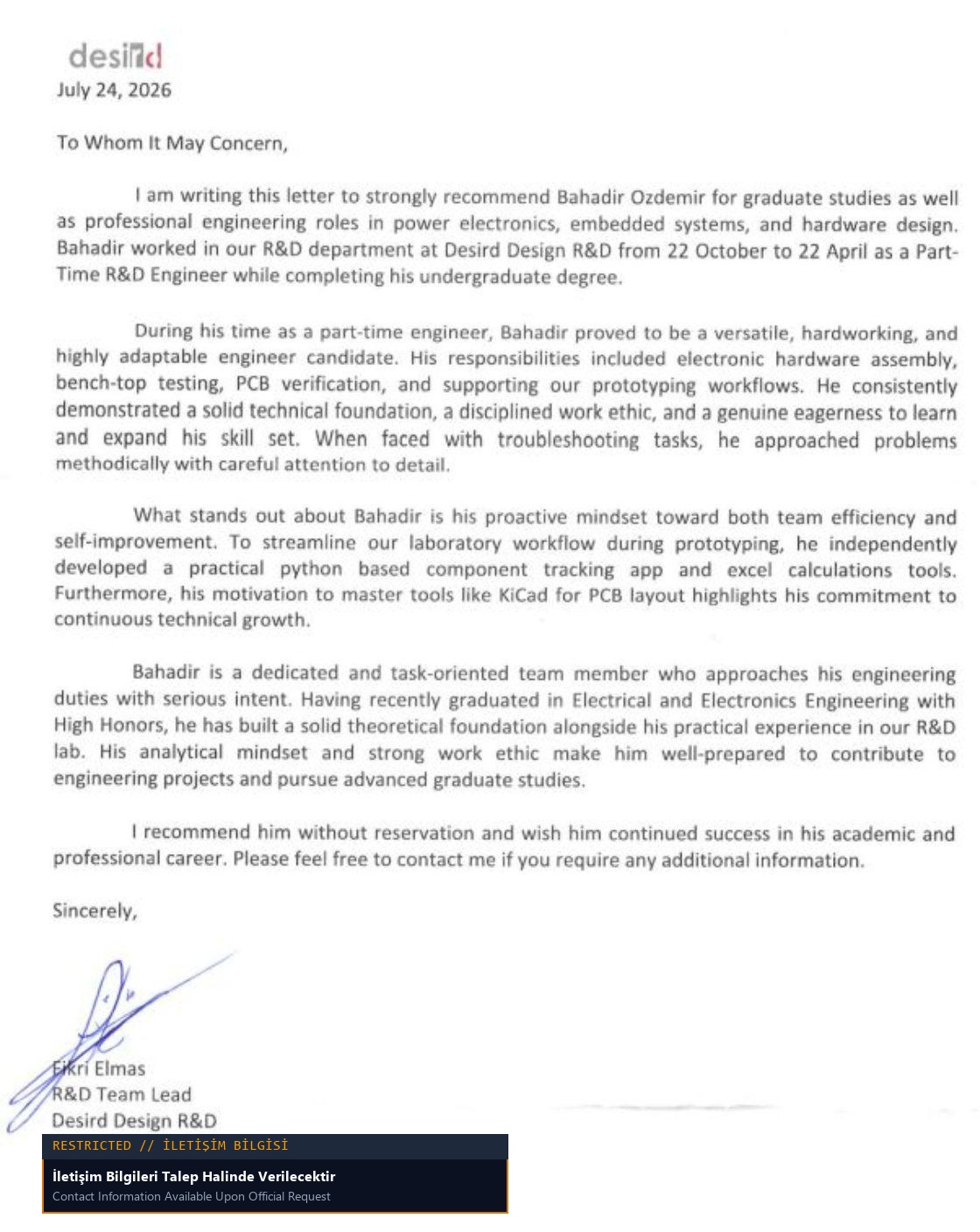 Desird Design R&D Reference Letter